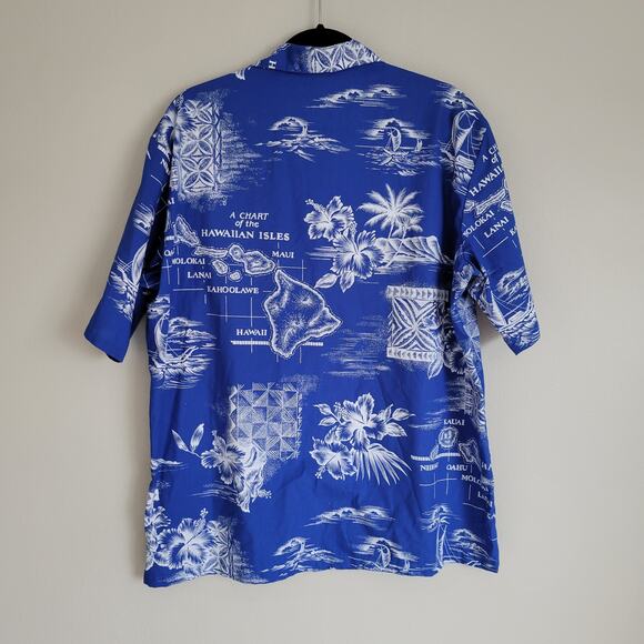 Vintage Aikane Hawaii Retro Blue Palm Tree Tropical Print Button Down Shirt XL - Picture 2 of 8